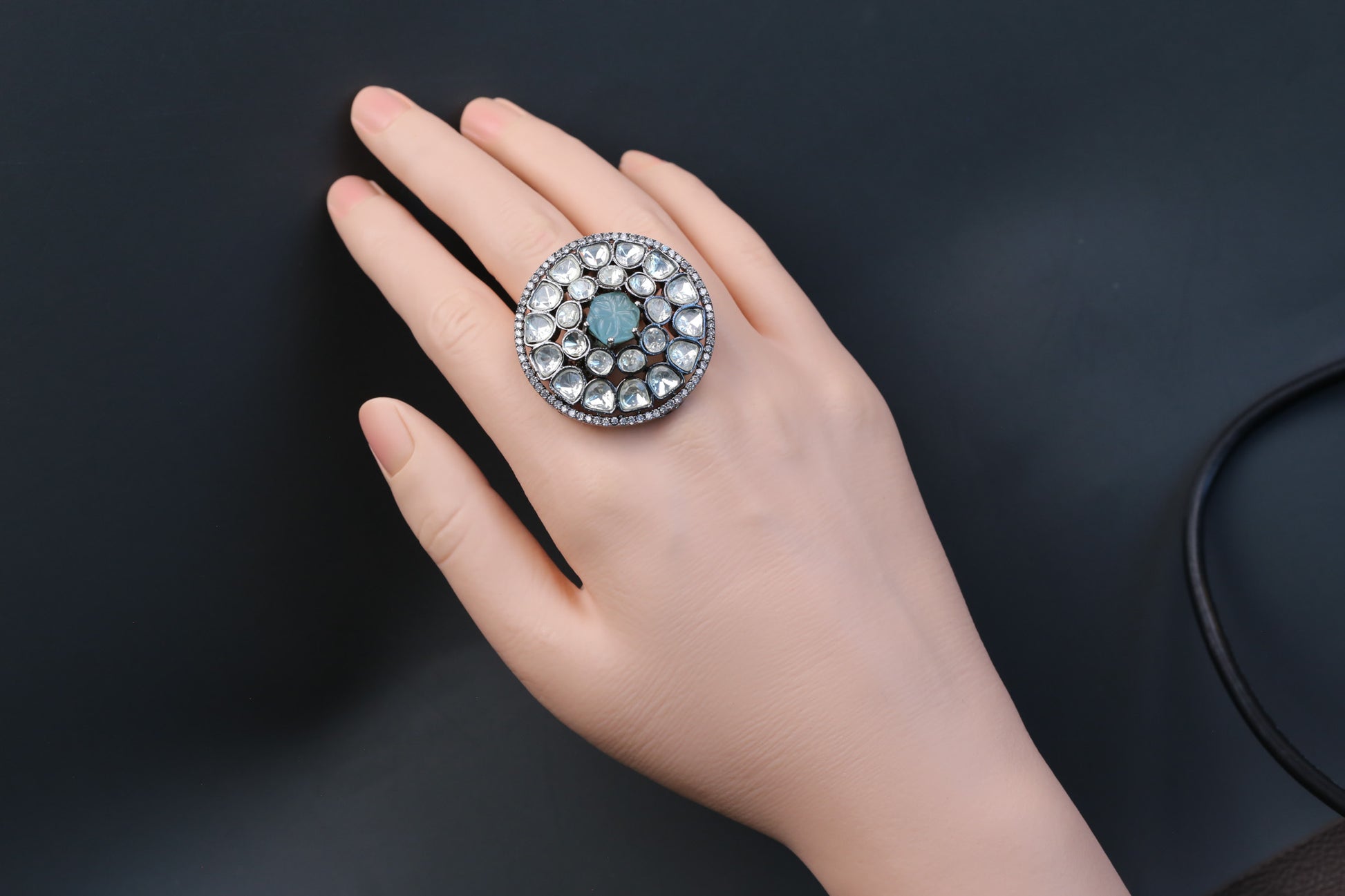 Premium Quality Uncut Victorian Polki Ring - Aqua