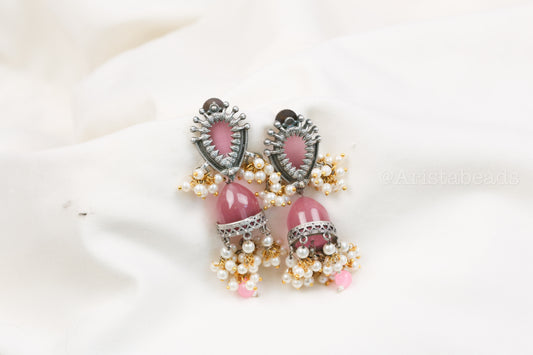 Trisha Stone Jhumka - Pink (ABJOC-38)