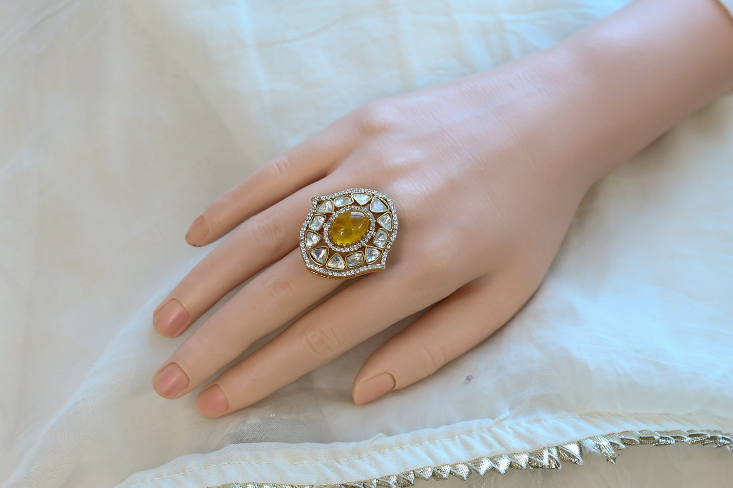 Sira Pota Doublet & Polki Ring - Yellow
