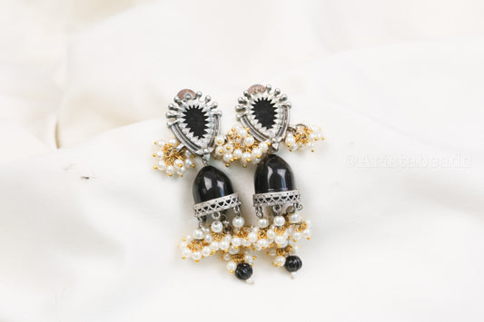 Trisha Stone Jhumka - Black (ABJOC-39)