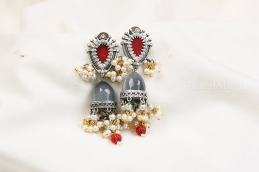 Trisha Stone Jhumka - Gray (ABJOC-40)