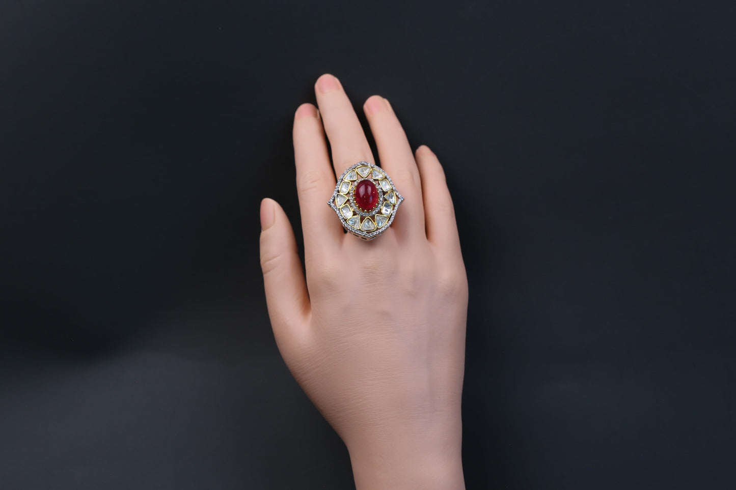 Sira Pota Doublet & Polki Ring - Red
