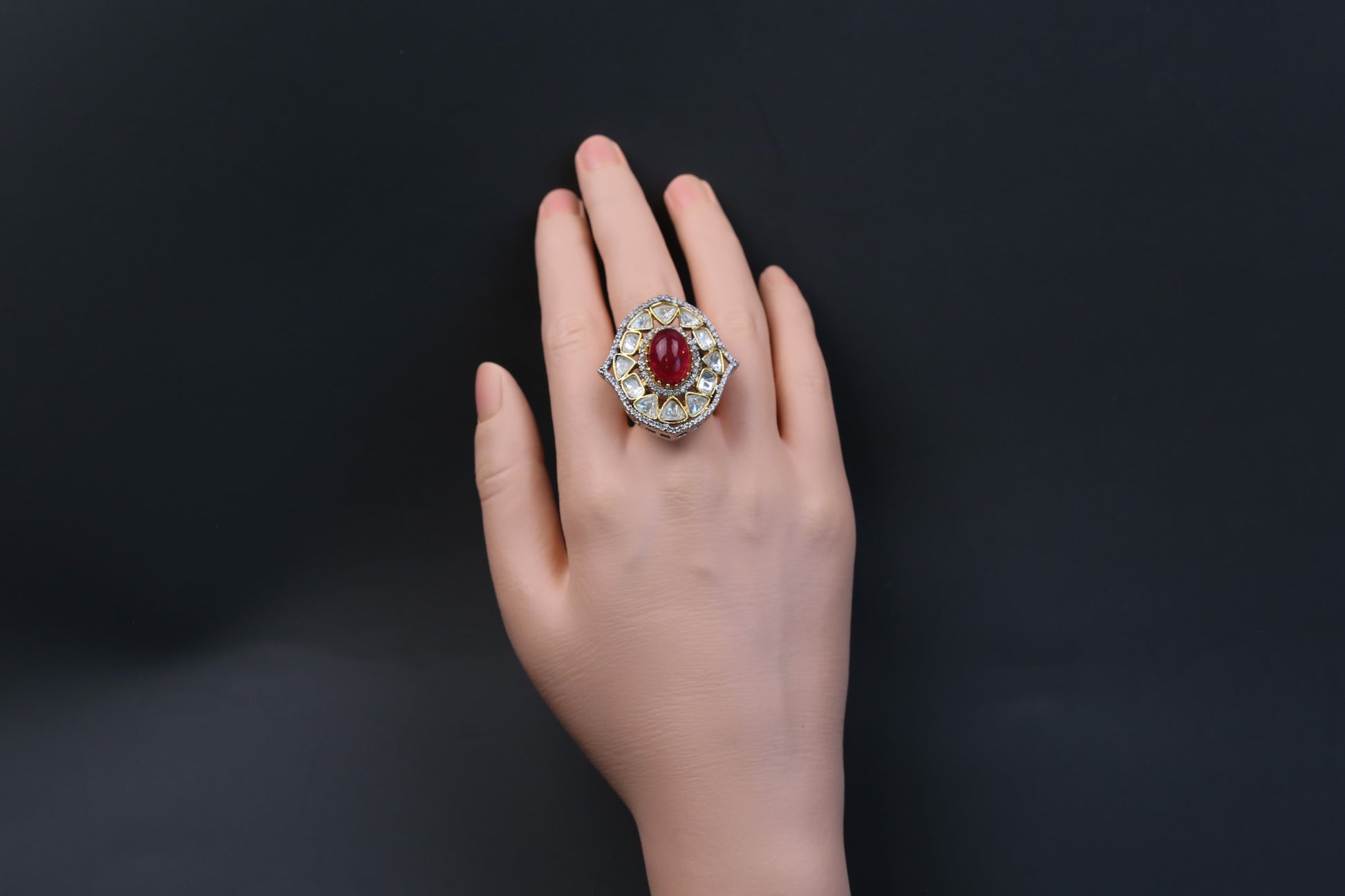 Sira Pota Doublet & Polki Ring - Red
