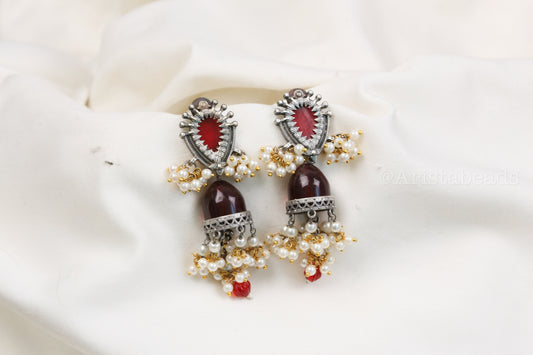 Trisha Stone Jhumka - Red (ABJOC-41)