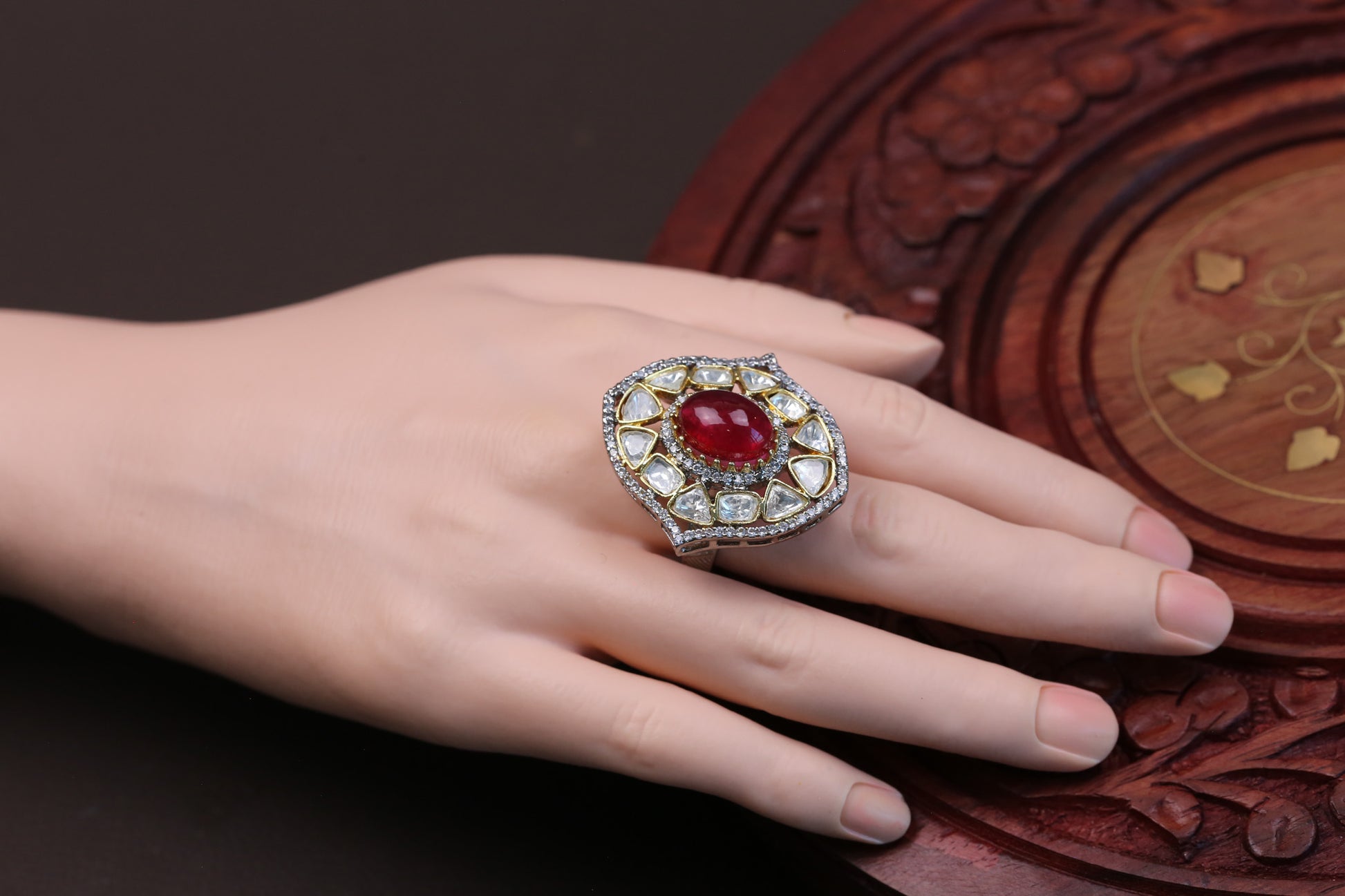Sira Pota Doublet & Polki Ring - Red