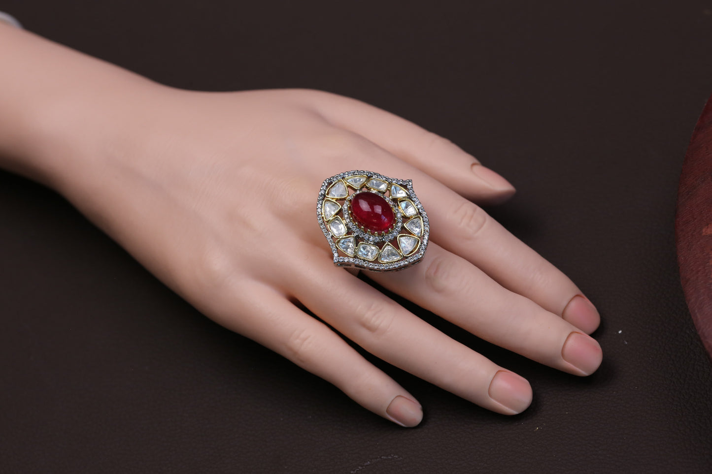 Sira Pota Doublet & Polki Ring - Red