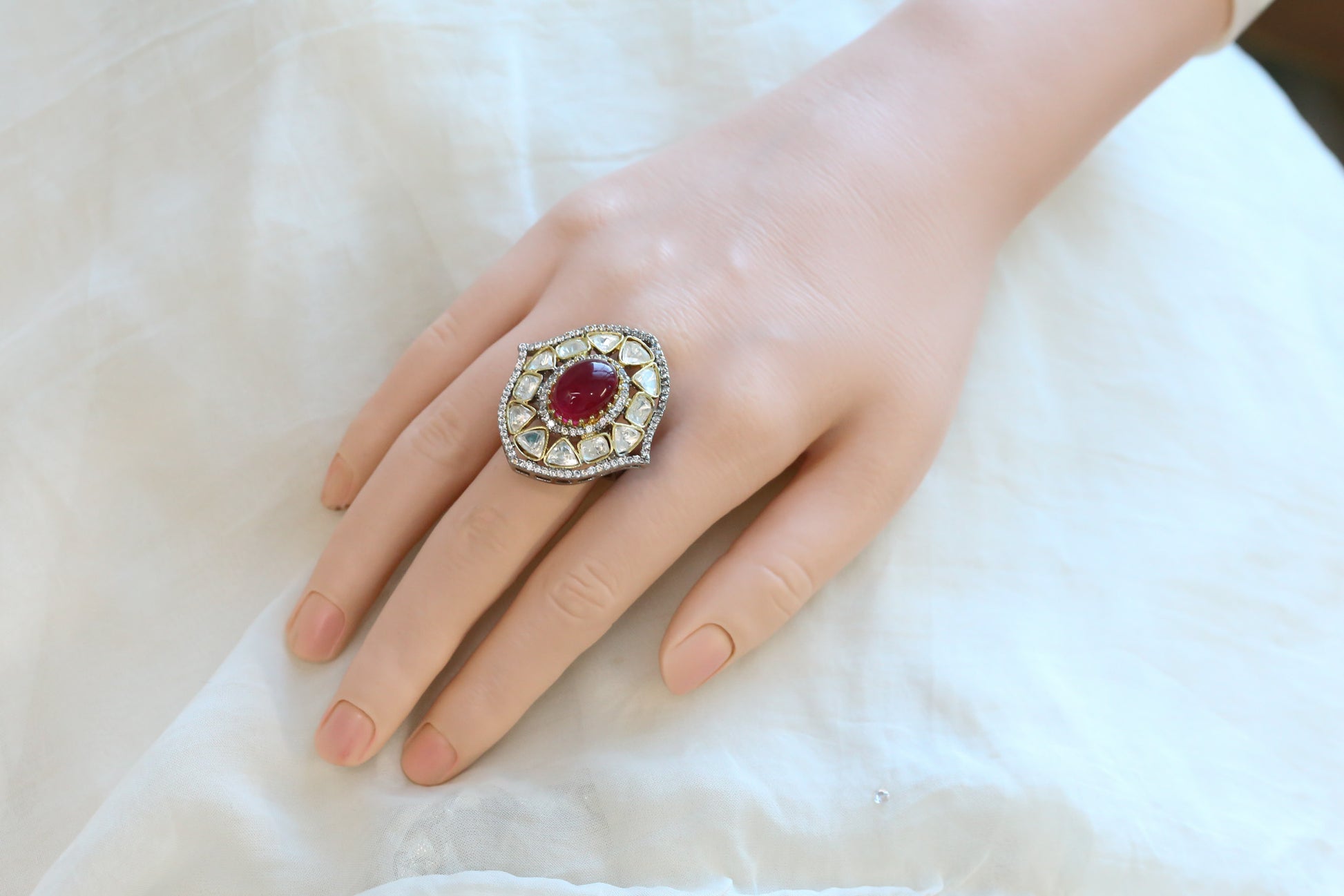 Sira Pota Doublet & Polki Ring - Red
