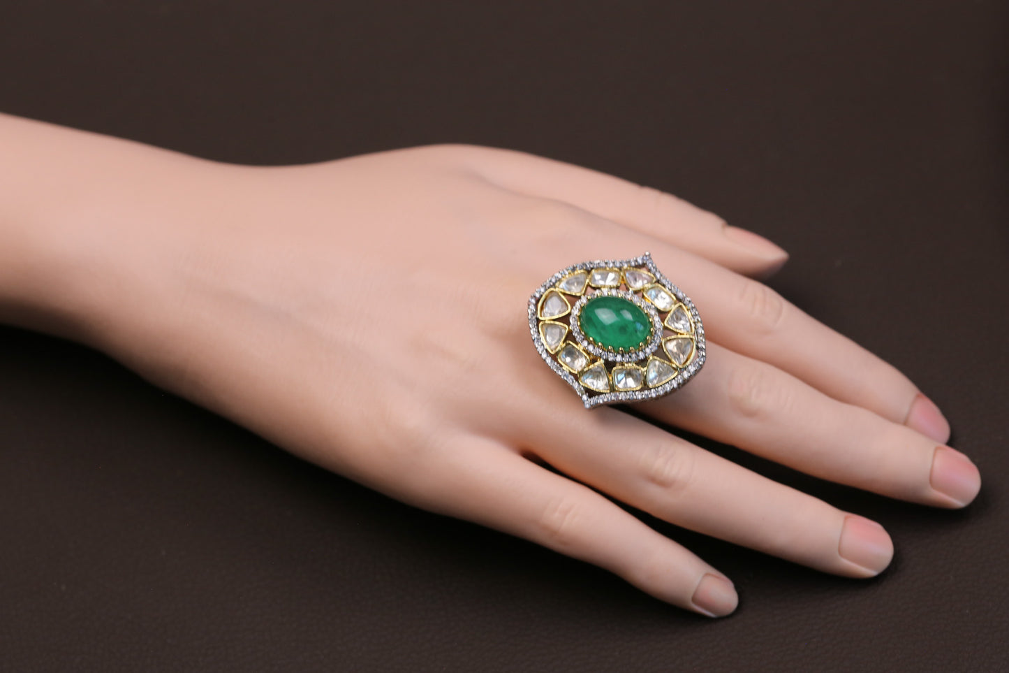 Sira Pota Doublet & Polki Ring - Green