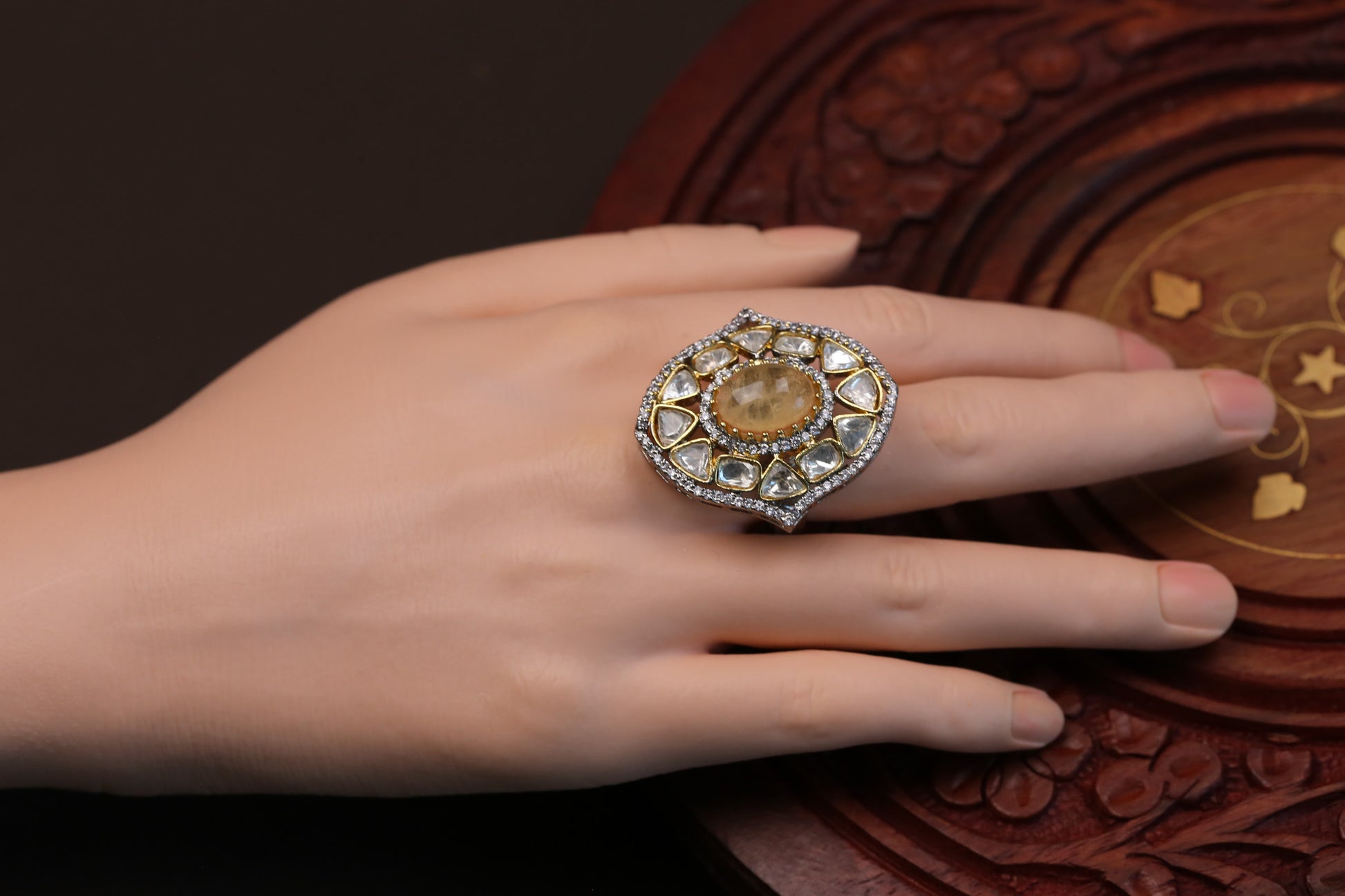 Sira Pota Doublet & Polki Ring - Peach