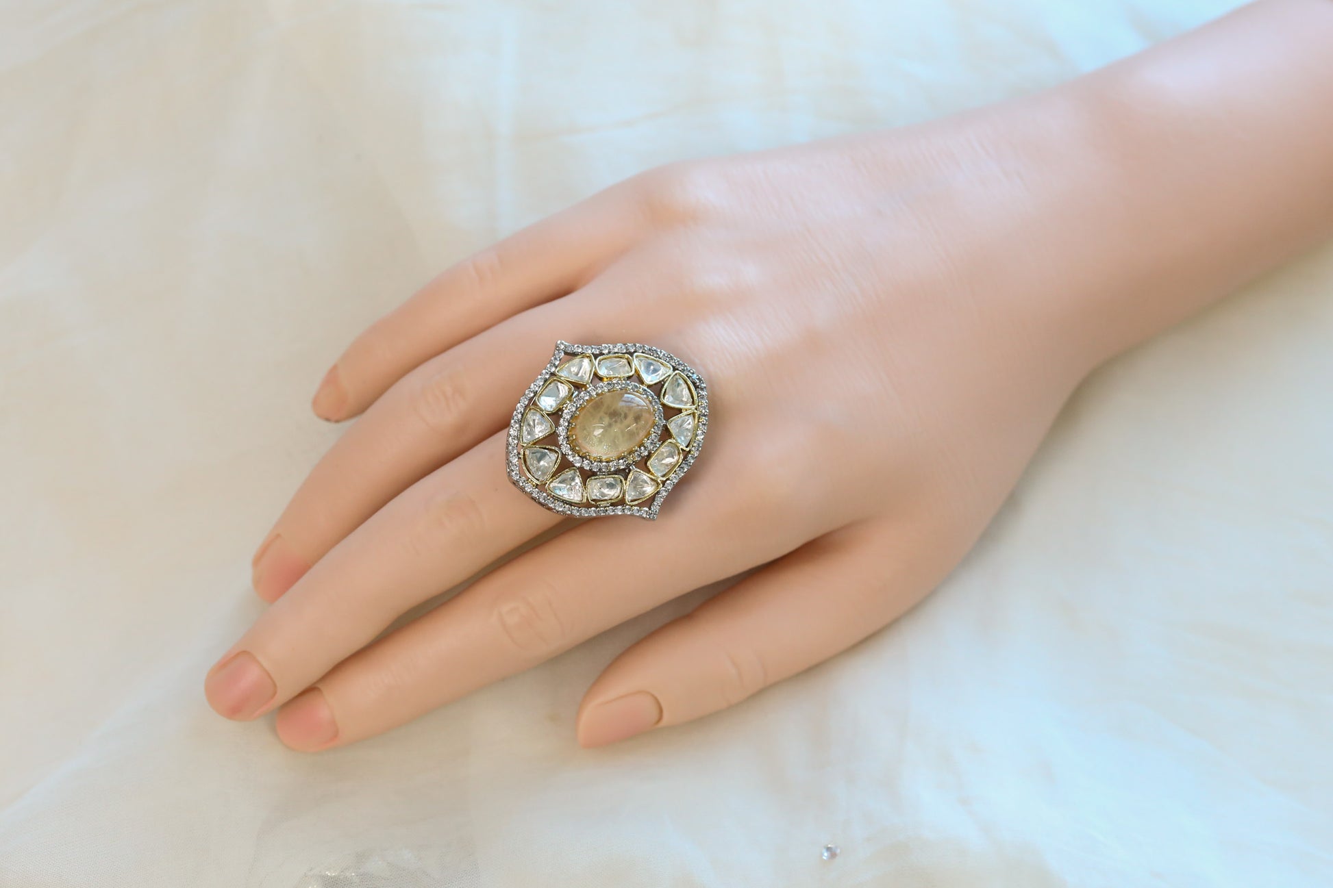 Sira Pota Doublet & Polki Ring - Peach