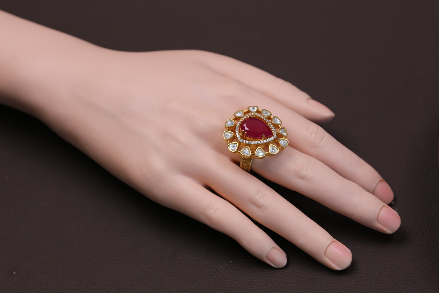 Fine CZ & Real Moissanite Ring -Red