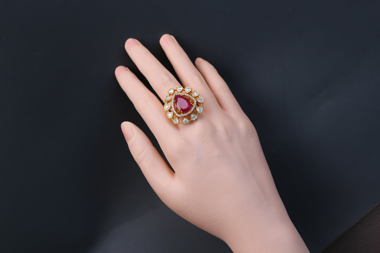 Fine CZ & Real Moissanite Ring -Red
