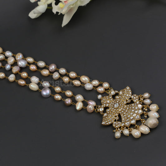 Real Fresh Water Pearls Jadau Necklace - Clear (V102-13)