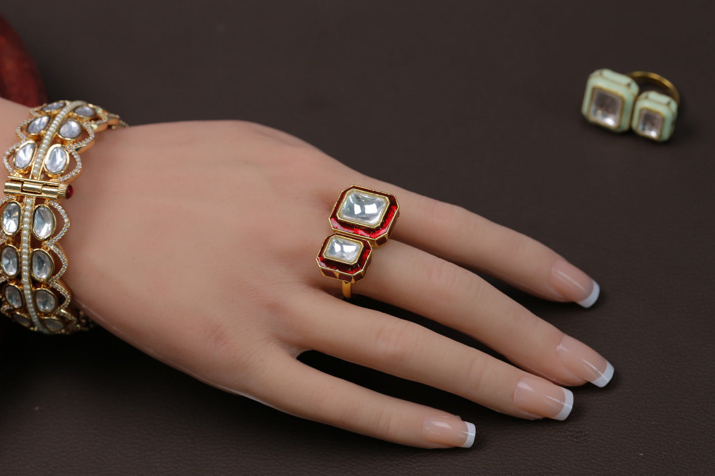 Kundan Enamel Rings ( Adjustable) - Red