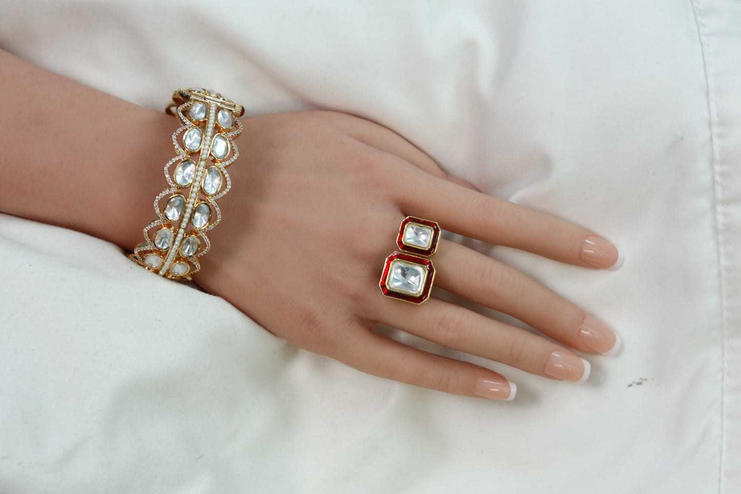 Kundan Enamel Rings ( Adjustable) - Red