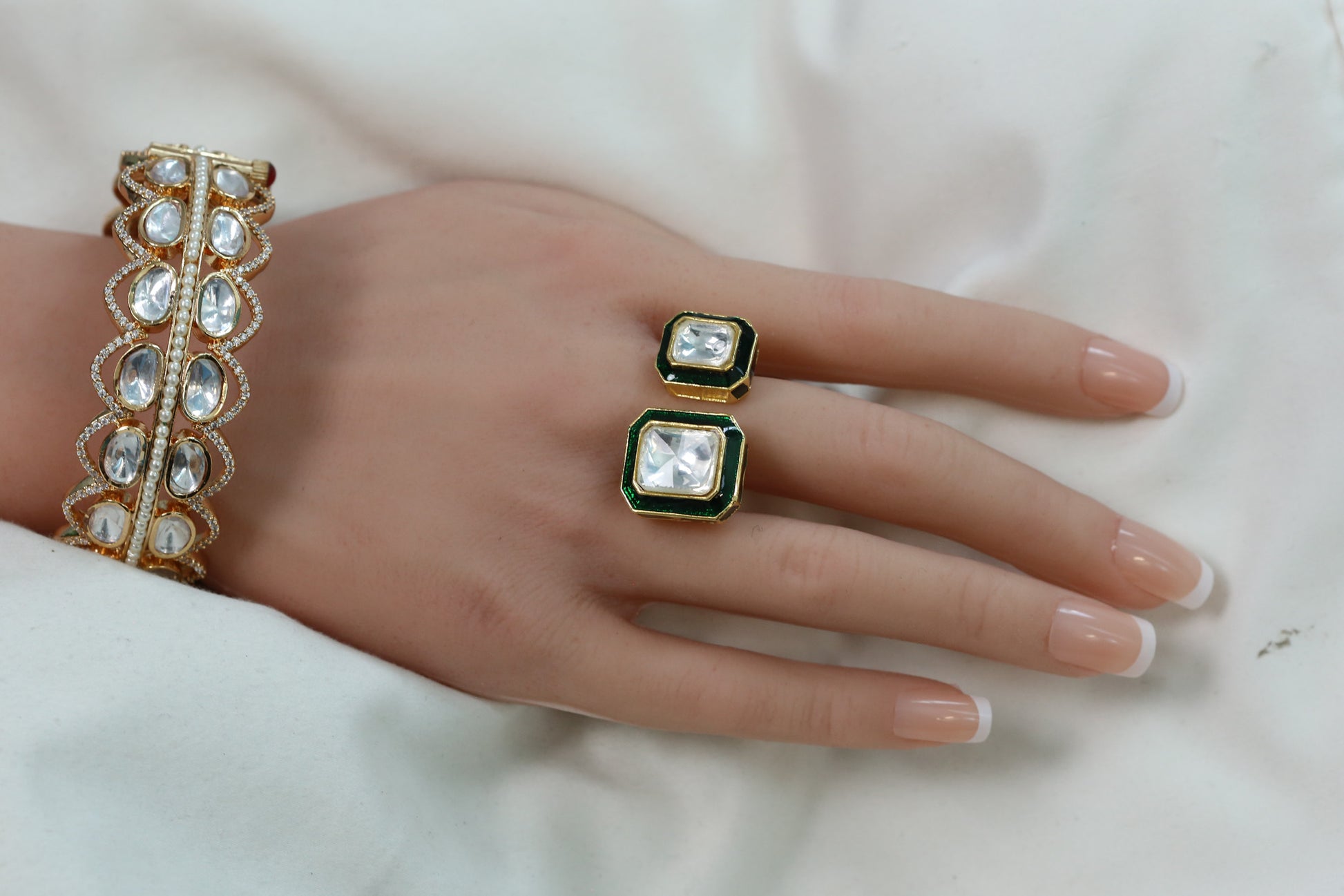 Kundan Enamel Rings ( Adjustable) - Green