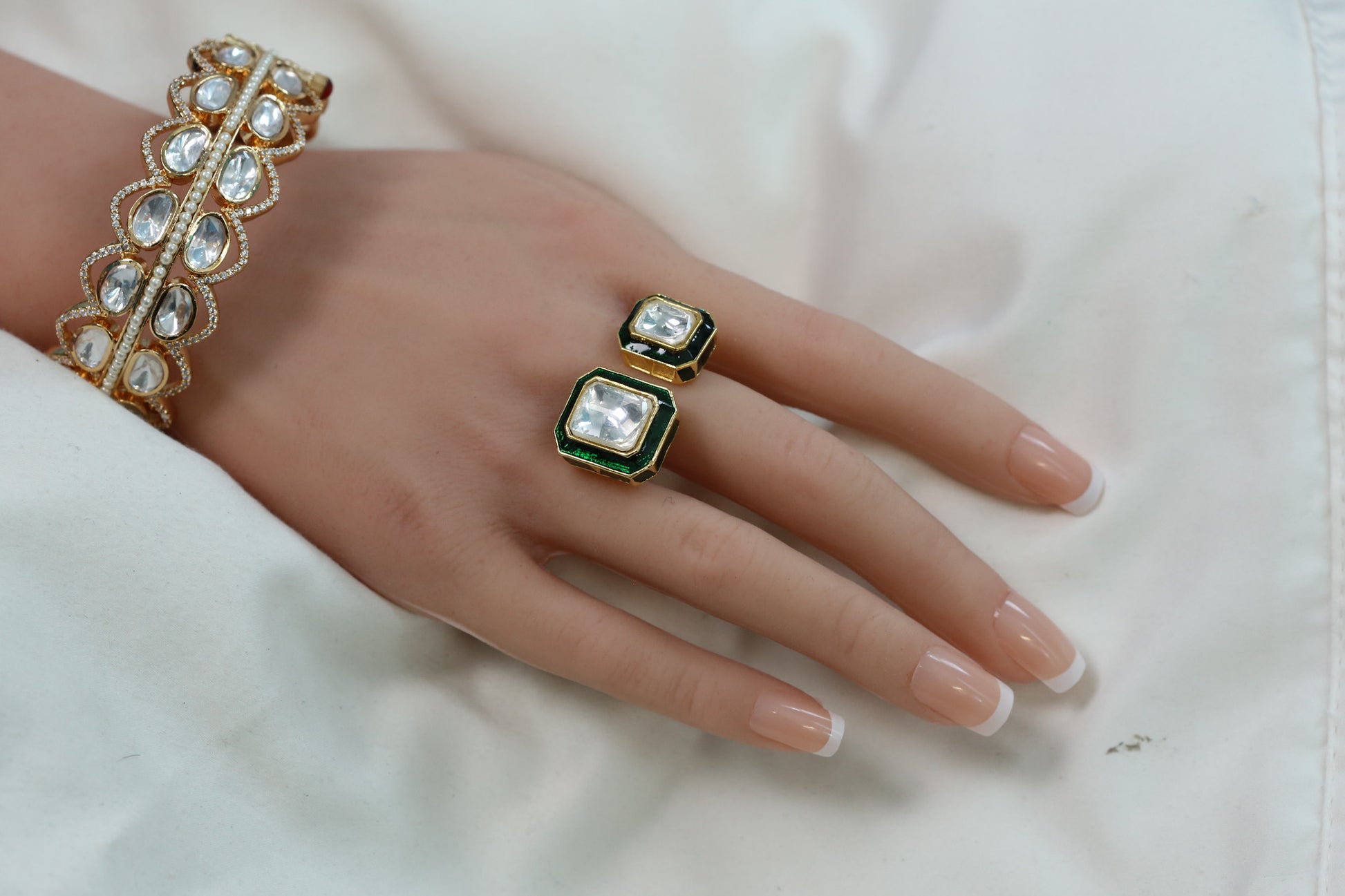 Kundan Enamel Rings ( Adjustable) - Green