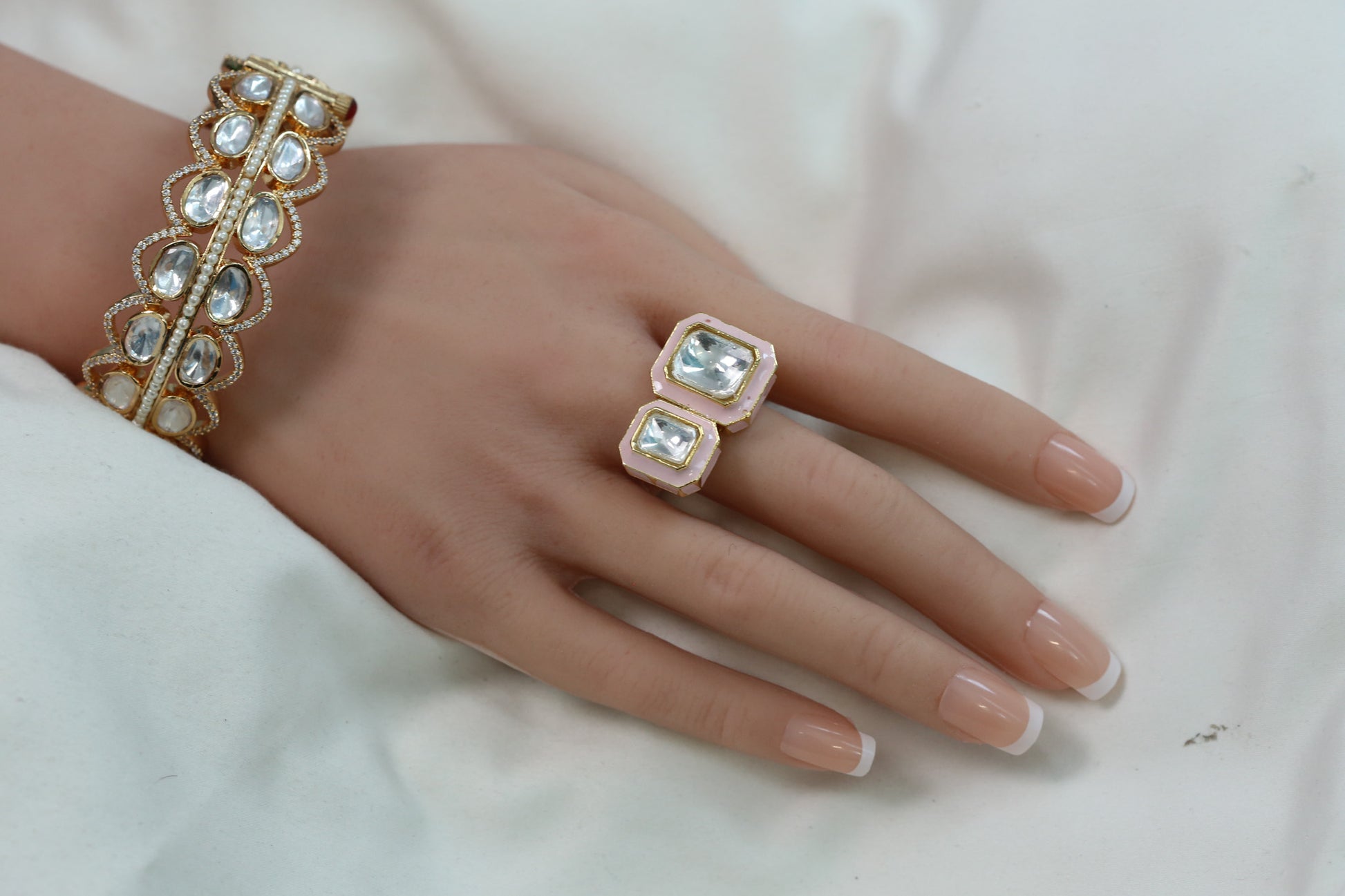 Kundan Enamel Rings ( Adjustable) - Pink