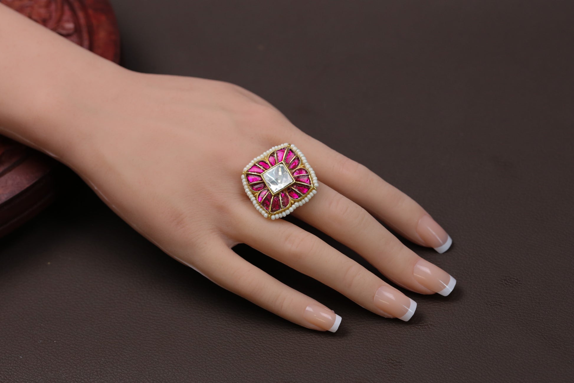 Ruby Kundan Moissanite Polki Ring