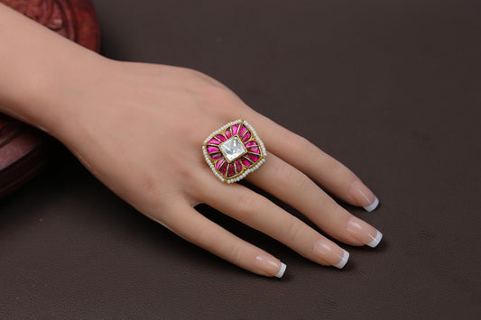 Ruby Kundan Moissanite Polki Ring