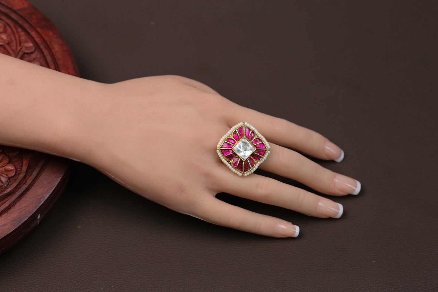 Ruby Kundan Moissanite Polki Ring