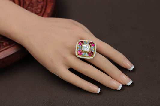 Ruby Mint Kundan Moissanite Polki Ring