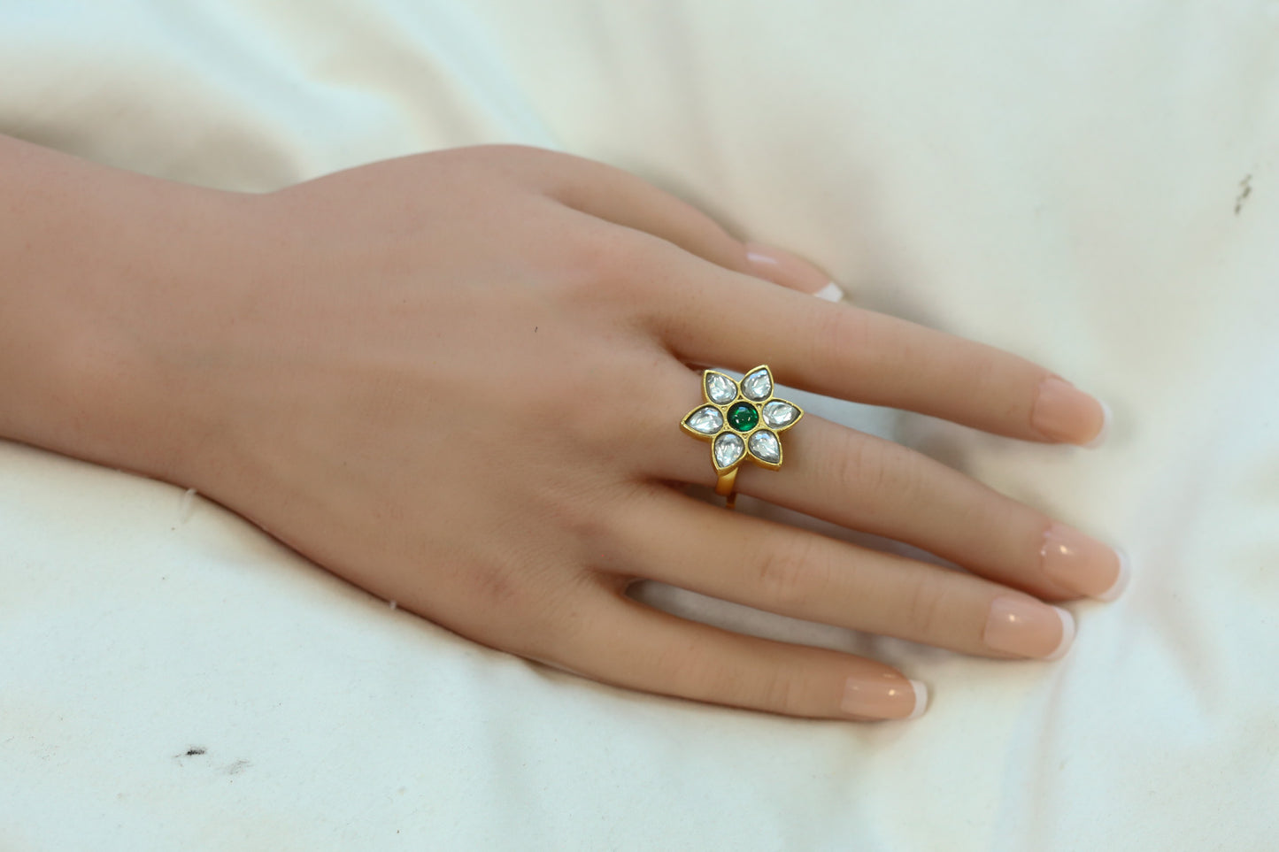Raas Clear Green Kundan Ring
