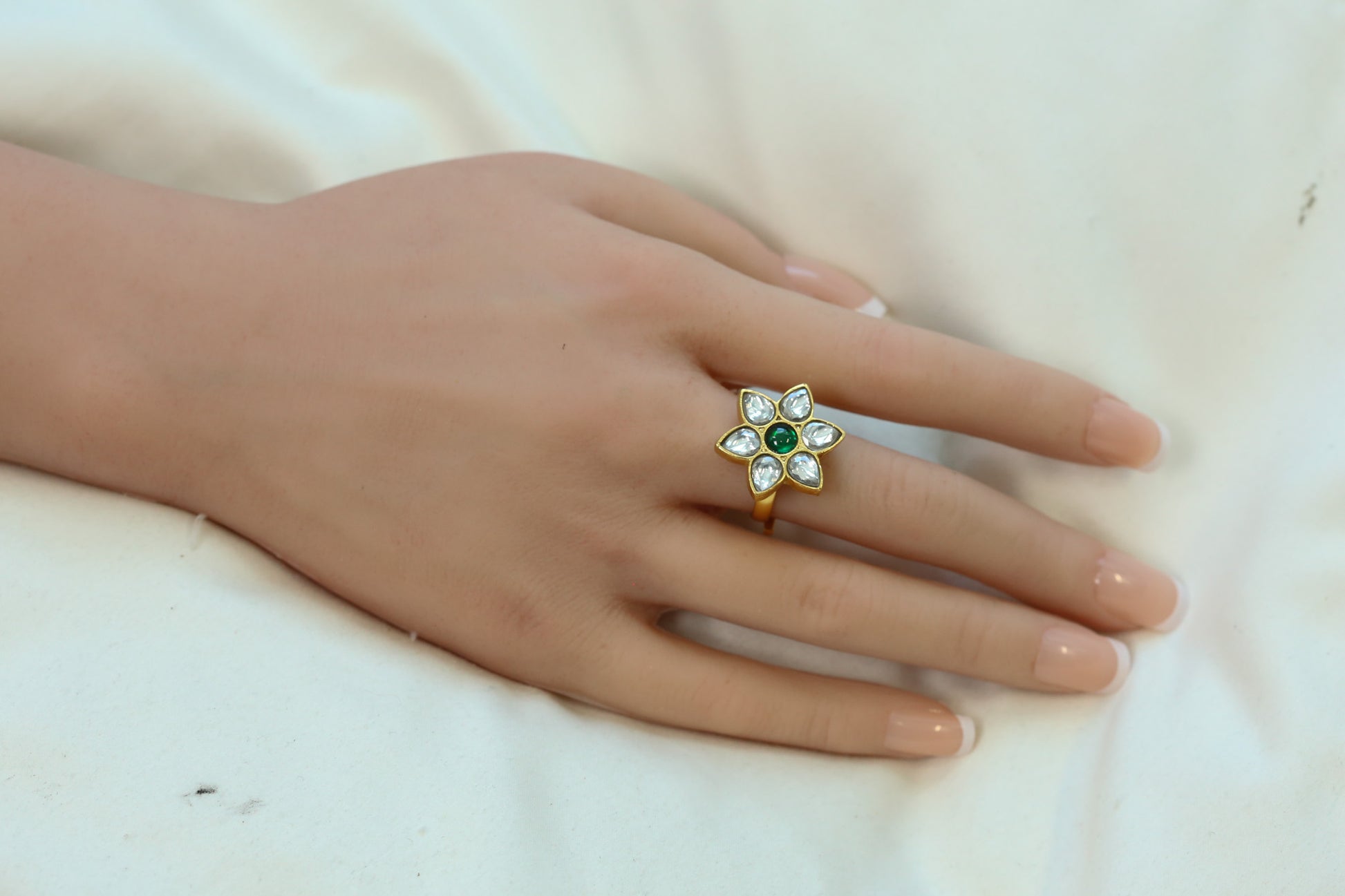 Raas Clear Green Kundan Ring