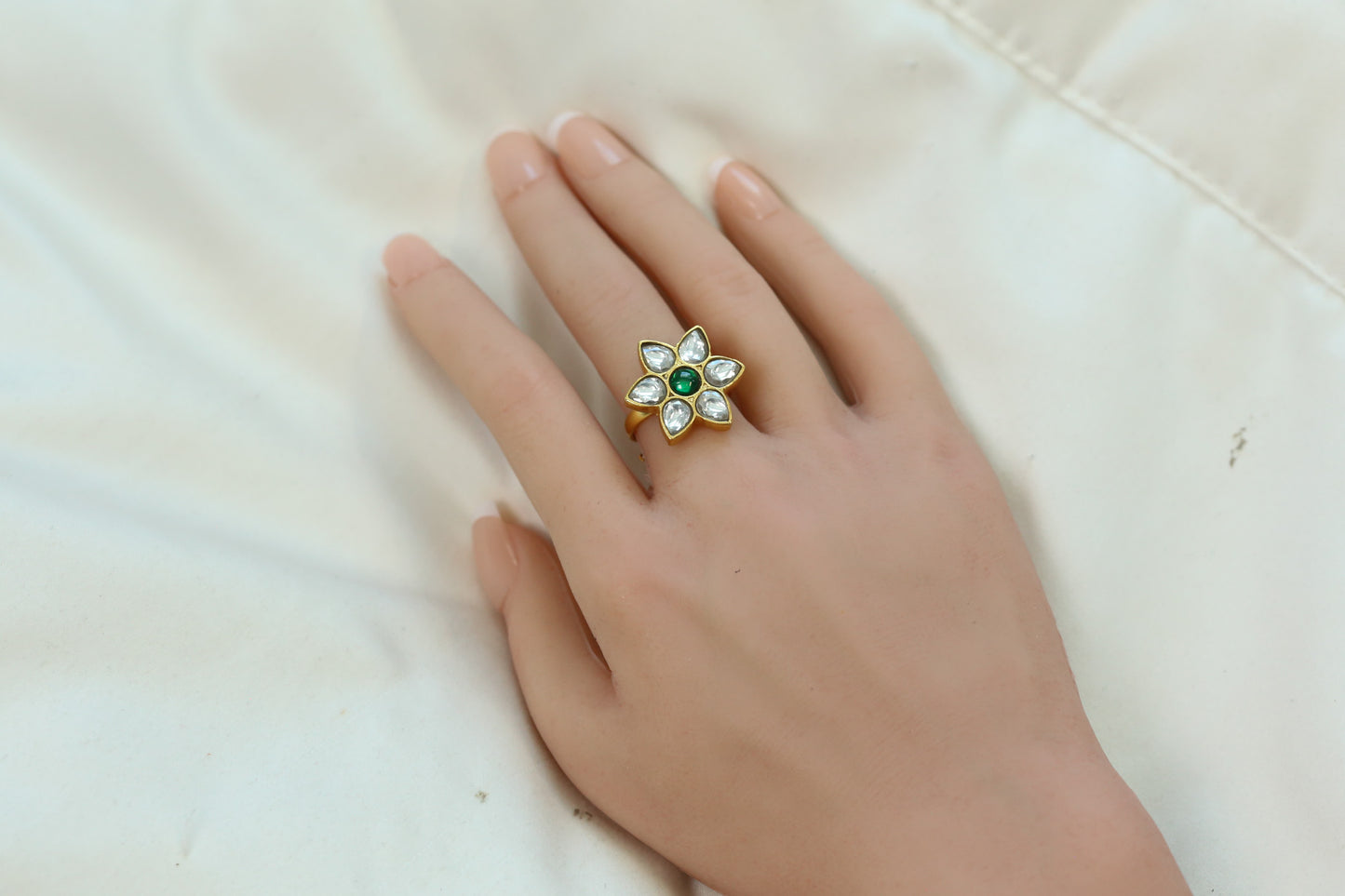 Raas Clear Green Kundan Ring