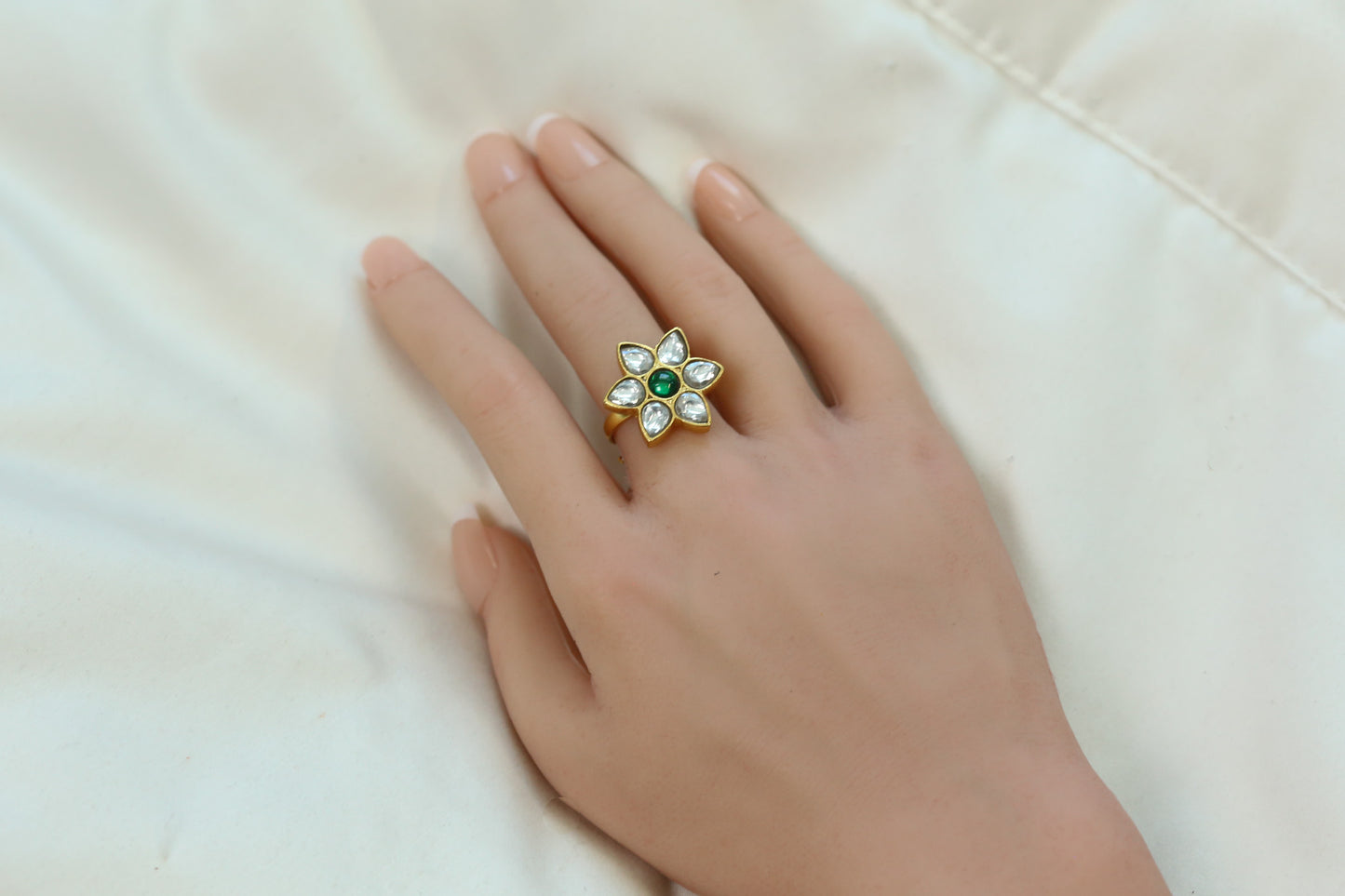 Raas Clear Green Kundan Ring