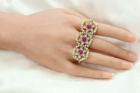 2 Finger Jadau Kundan Ring - Red