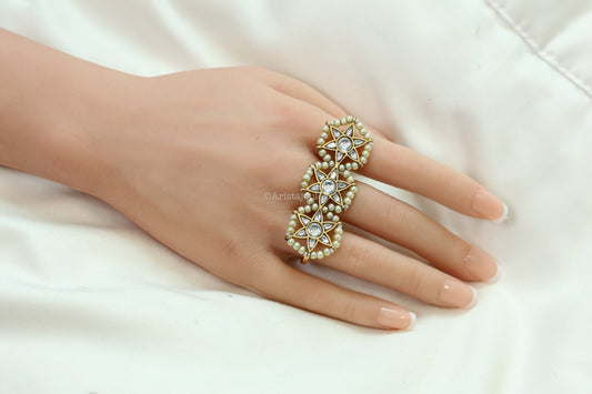2 Finger Jadau Kundan Ring - Clear