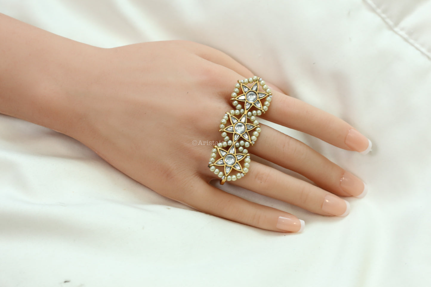 2 Finger Jadau Kundan Ring - Clear