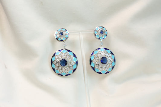 Contemporary Premium CZ Enamel Earrings - Turquoise