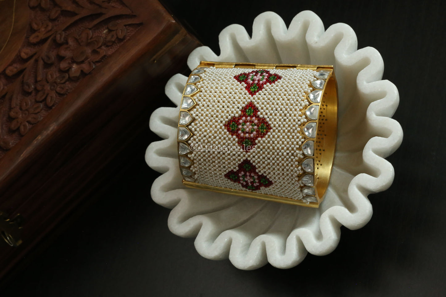 Jaanki Premium Designer Jadau Kundan Bracelet  (Openable)