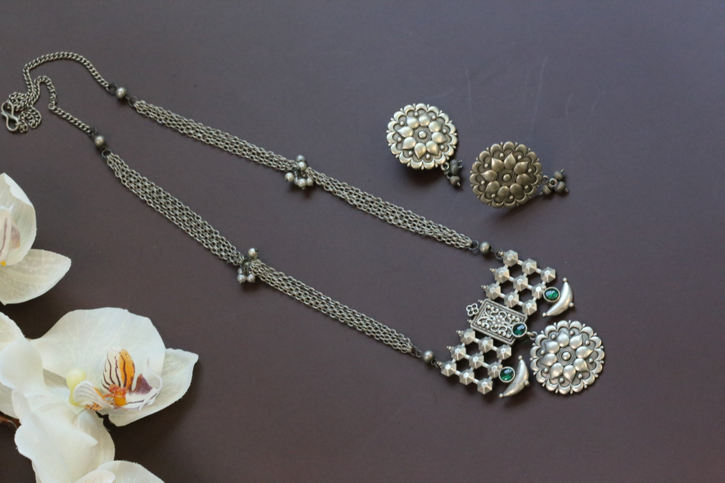 Sana Oxidized Silver Look Necklace Set -Green