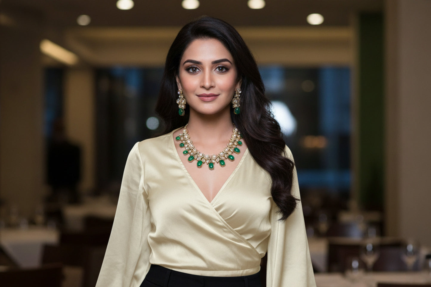 Emerald Pota Doublet Moissanite Polki Set
