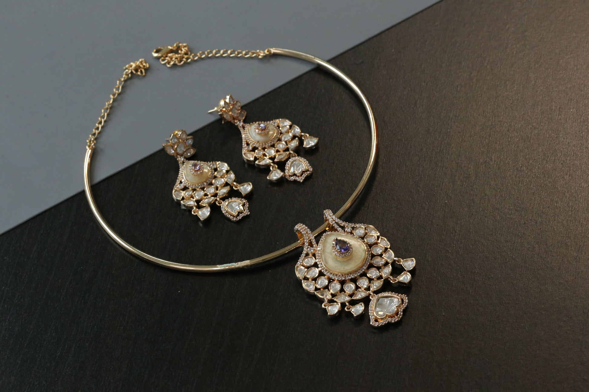 MOP, CZ Stones & Kundan Hasli Set