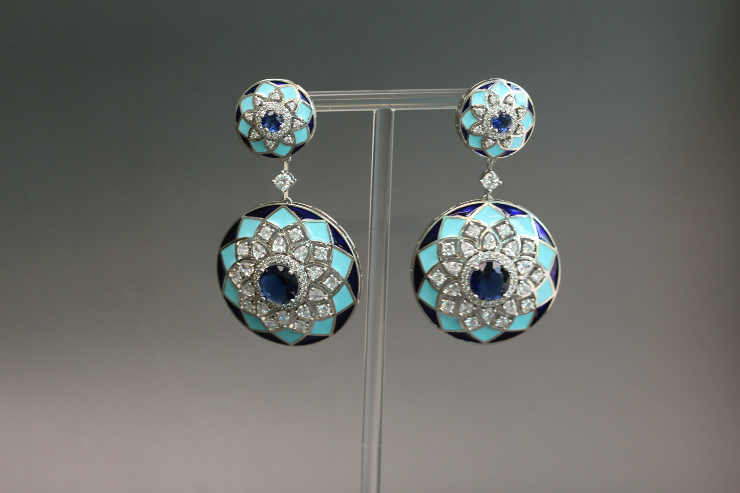 Contemporary Premium CZ Enamel Earrings - Turquoise