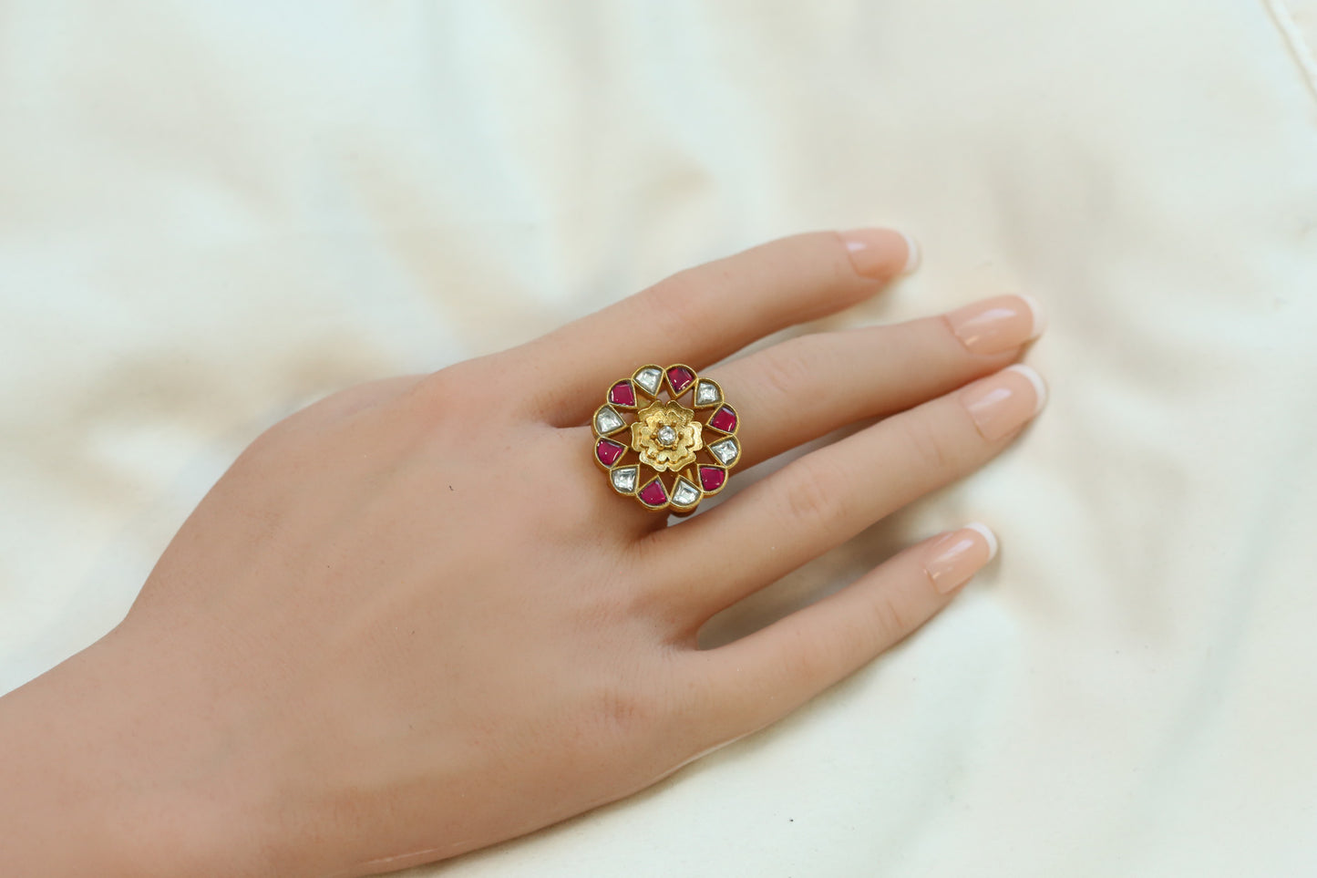 Marigold Jadau Kundan Ring- Ruby