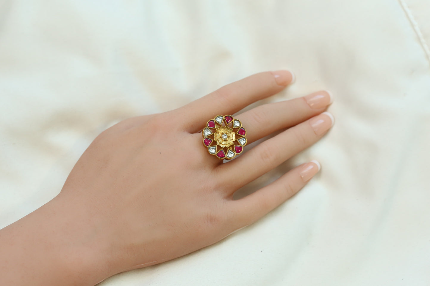 Marigold Jadau Kundan Ring- Ruby