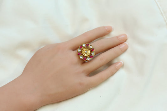 Marigold Jadau Kundan Ring- Ruby