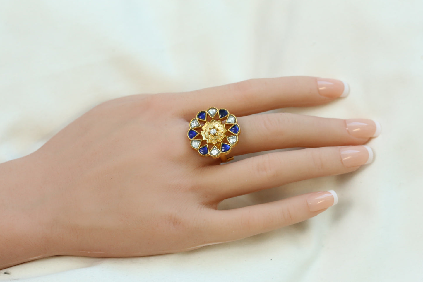 Marigold Jadau Kundan Ring- Blue
