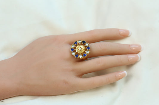 Marigold Jadau Kundan Ring- Blue