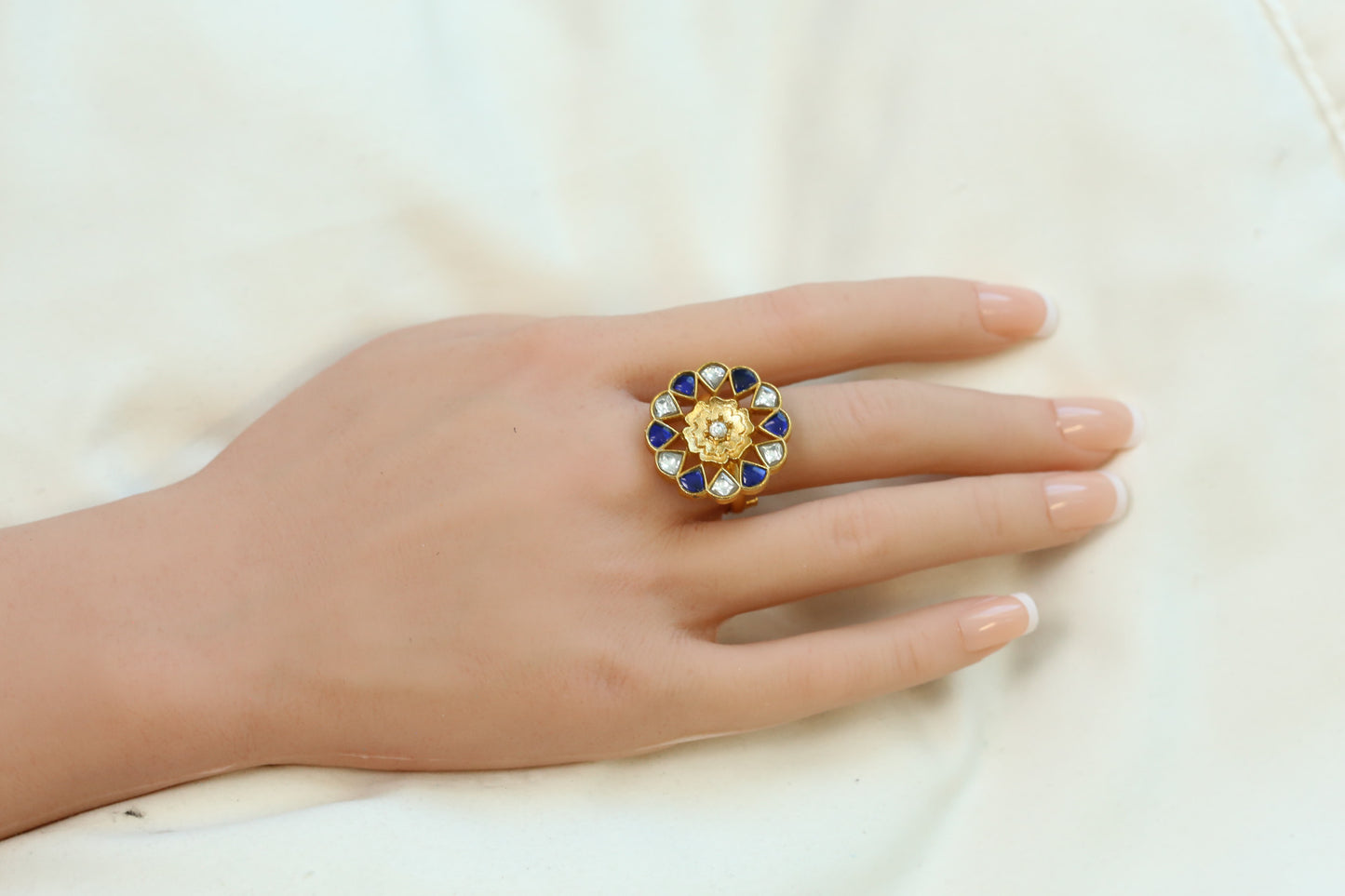 Marigold Jadau Kundan Ring- Blue