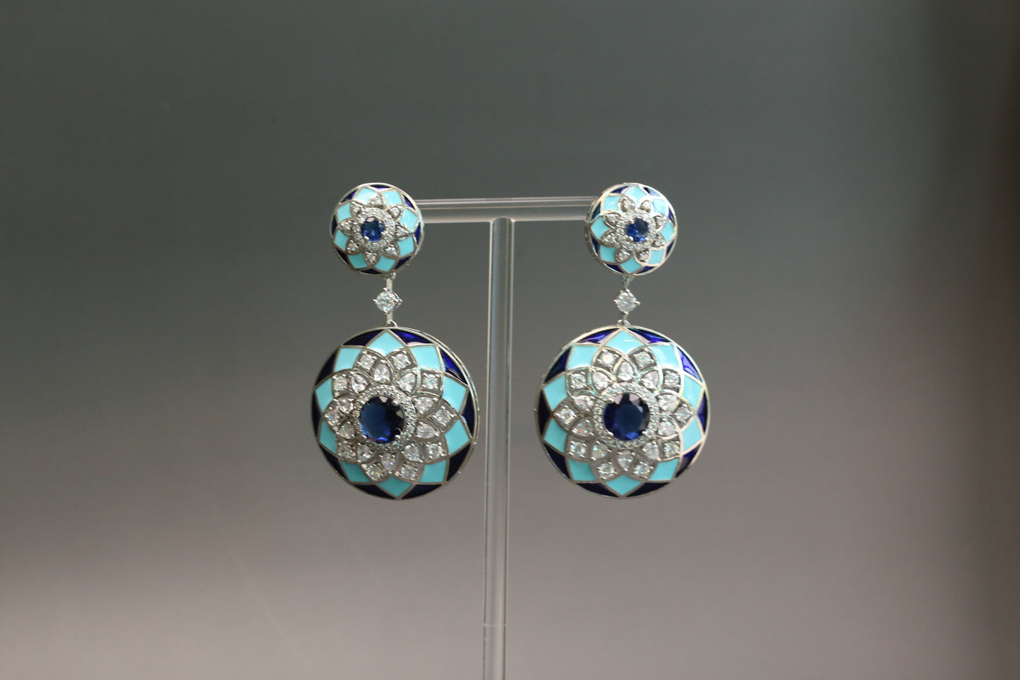 Contemporary Premium CZ Enamel Earrings - Turquoise