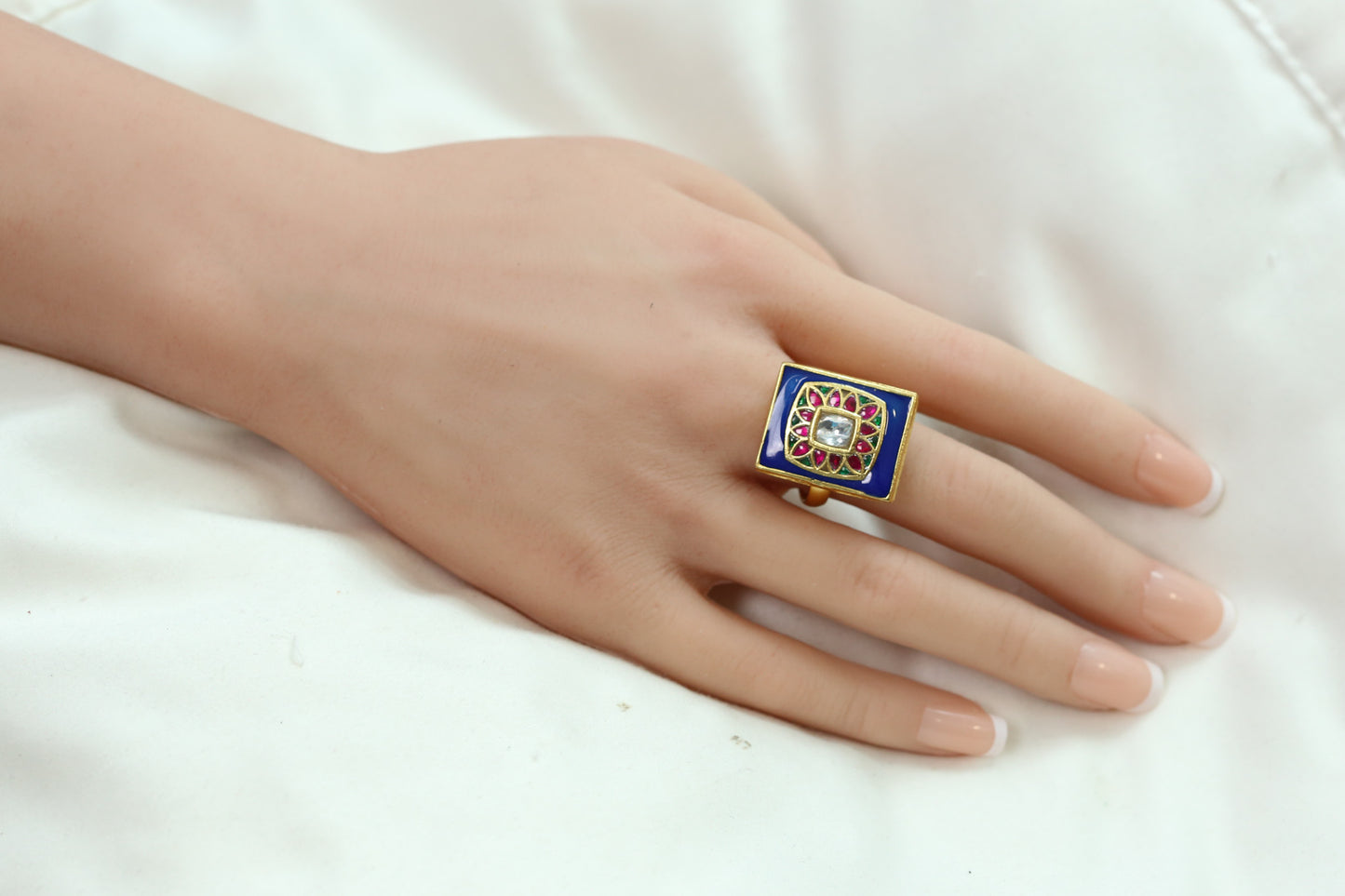 Meenakari Jadau Kundan Ring - Multicolor