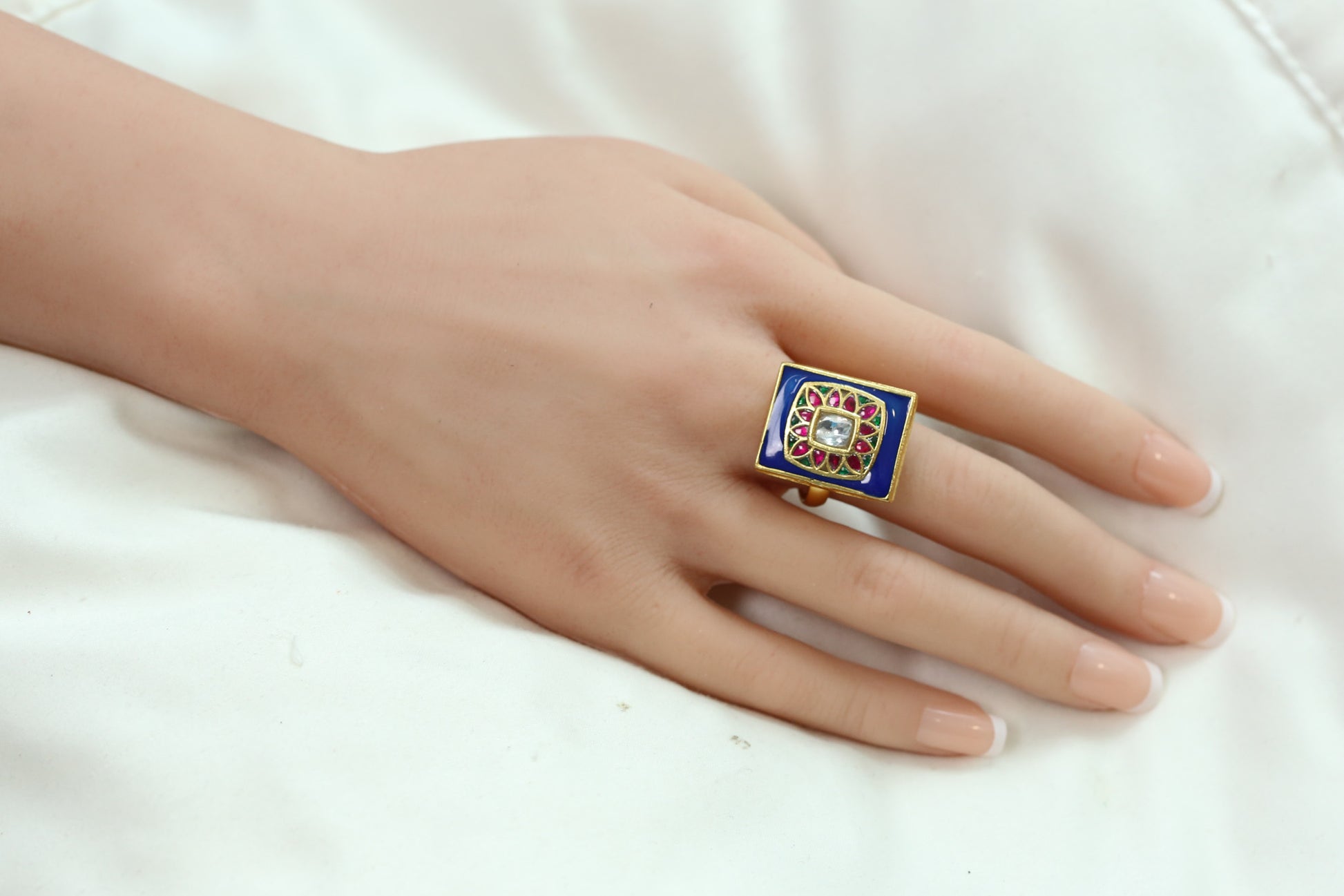 Meenakari Jadau Kundan Ring - Multicolor