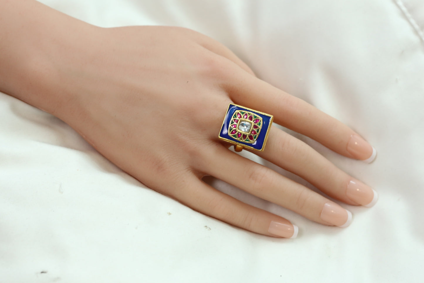 Meenakari Jadau Kundan Ring - Multicolor