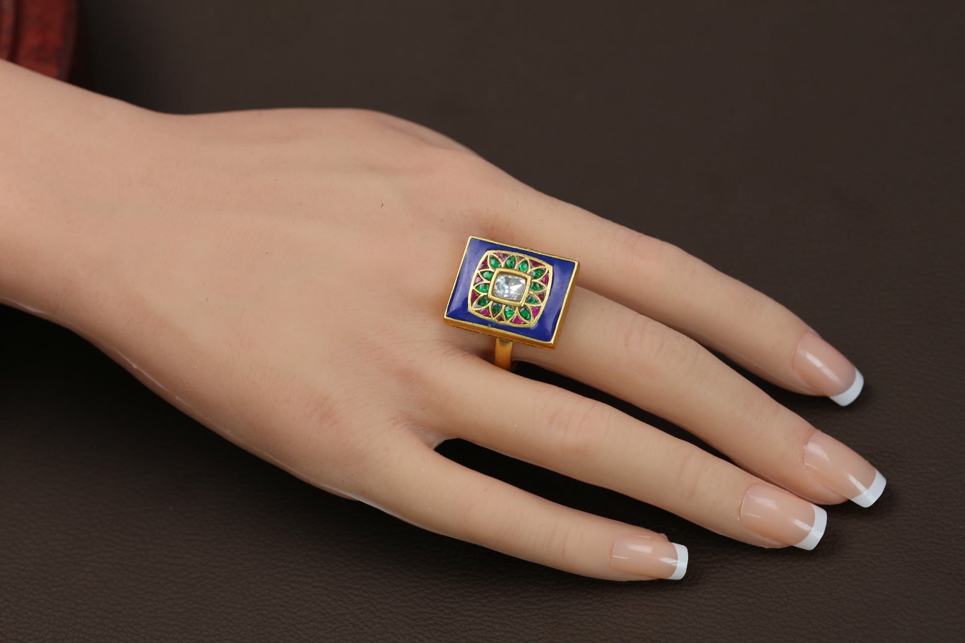 Meenakari Jadau Kundan Ring - Multicolor